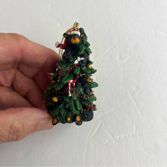 Black Bear Tree Topper Ornament Hanging Carved Look Resin Candy Canes 3” Tall - Picture 9 of 12